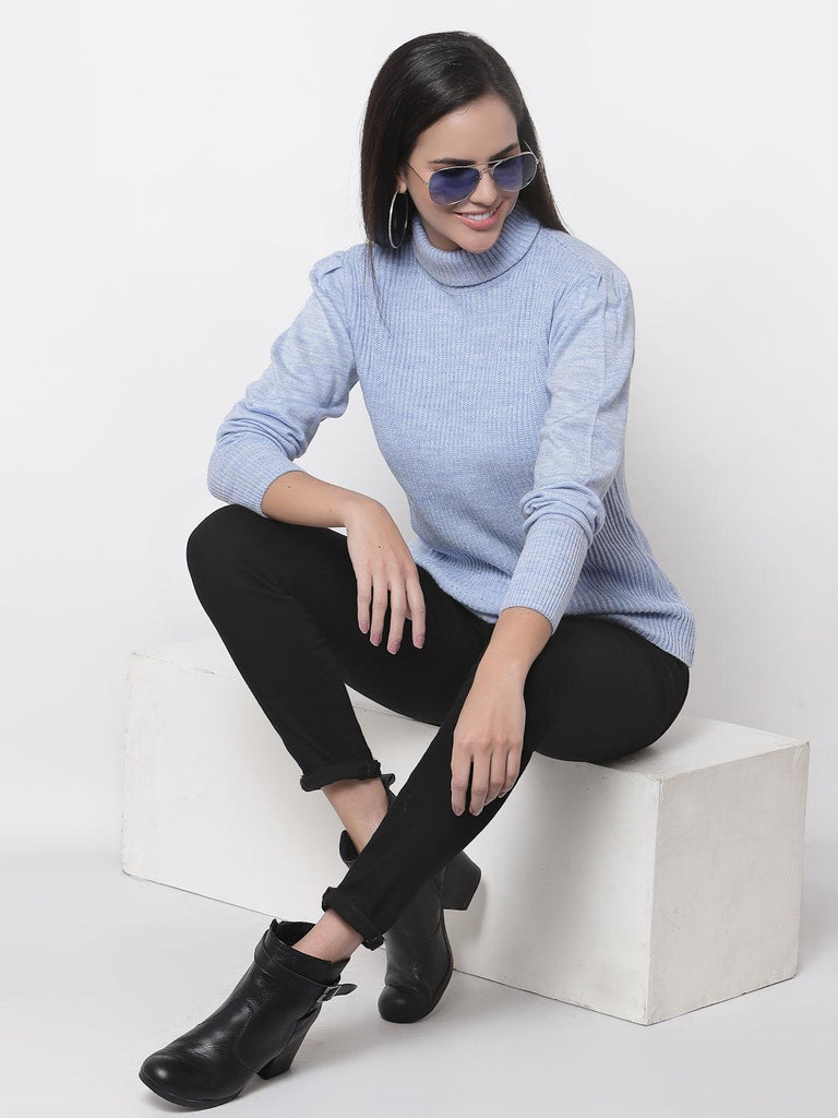 Style Quotient Women Blue Solid-Sweaters-StyleQuotient