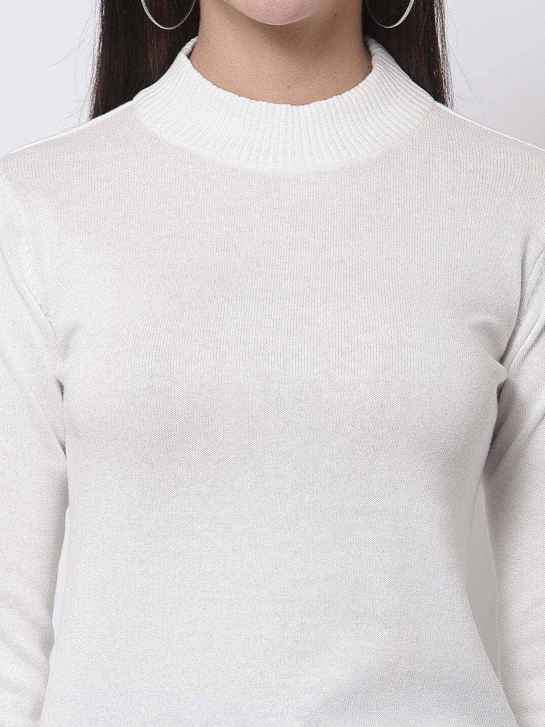 Style Quotient Women Off White Solid-Sweaters-StyleQuotient