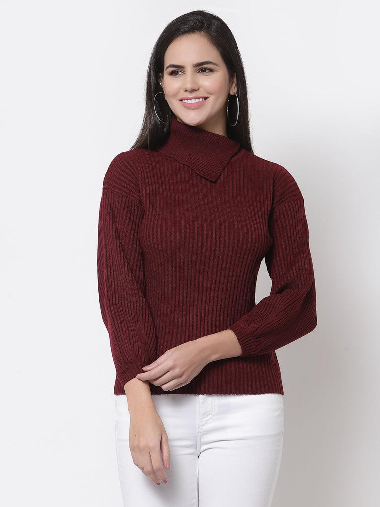 Style Quotient Women Maroon Solid-Sweaters-StyleQuotient