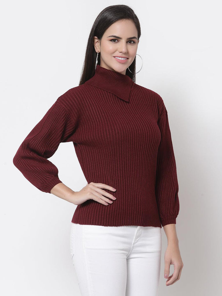 Style Quotient Women Maroon Solid-Sweaters-StyleQuotient