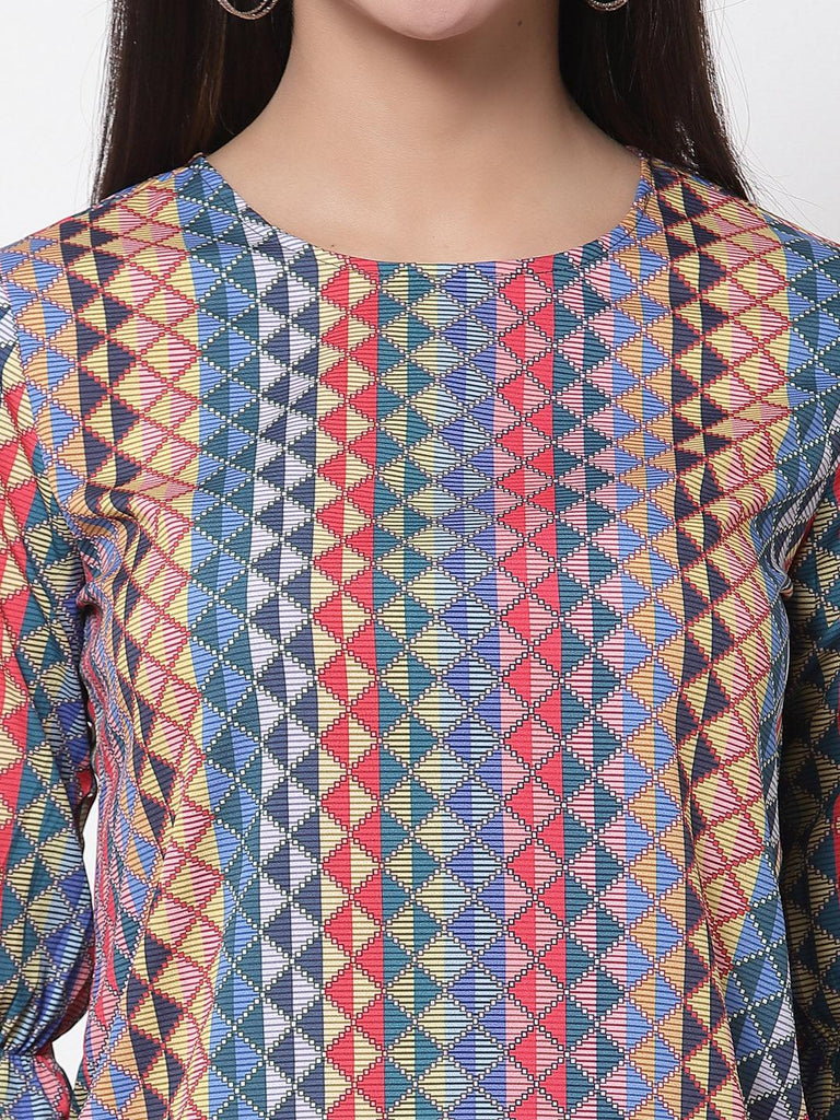 Style Quotient Women Multi Geometric Printed Polyester Smart Casual Top-Tops-StyleQuotient