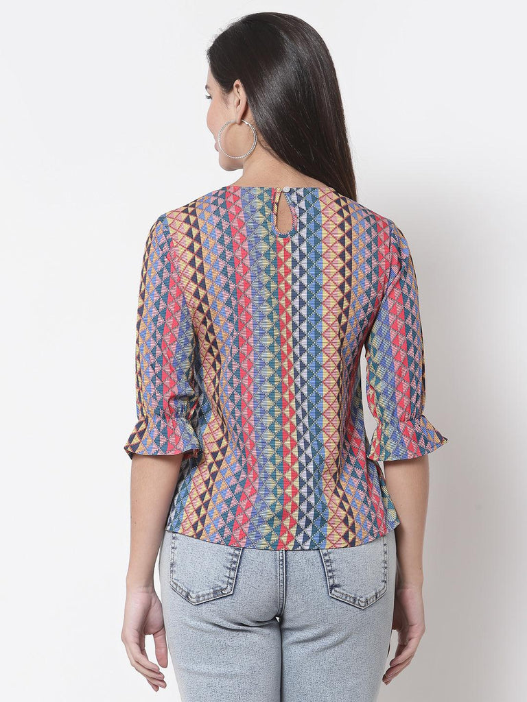 Style Quotient Women Multi Geometric Printed Polyester Smart Casual Top-Tops-StyleQuotient