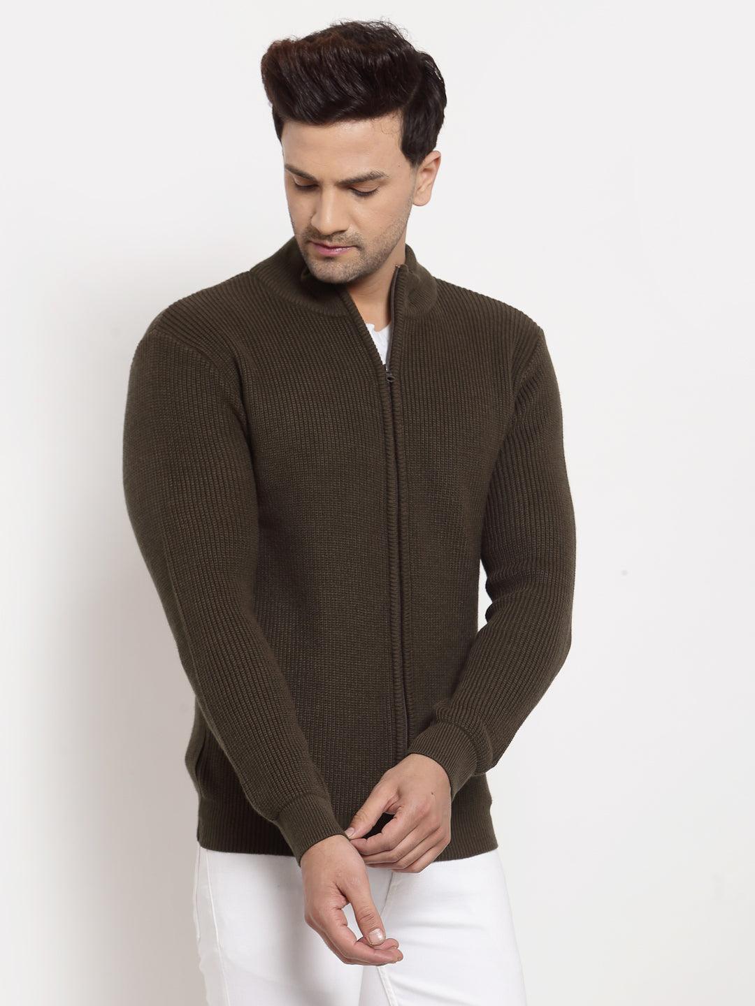 Style Quotient Men Olive Solid-Men's Sweaters-StyleQuotient