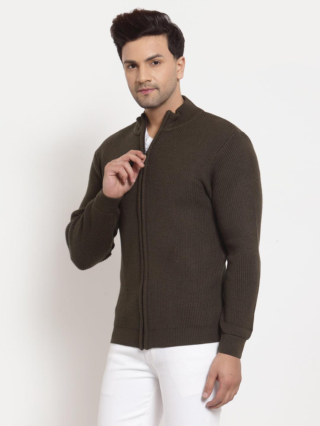 Style Quotient Men Olive Solid-Men's Sweaters-StyleQuotient