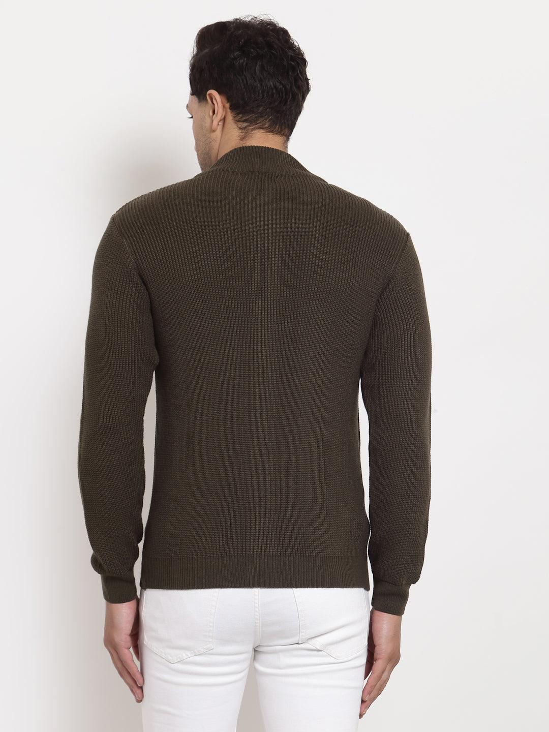 Style Quotient Men Olive Solid-Men's Sweaters-StyleQuotient