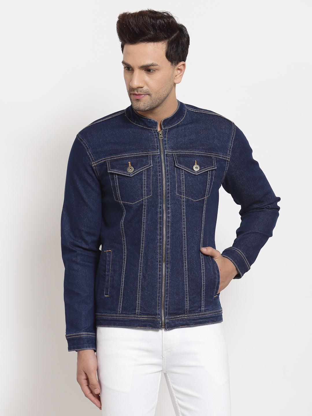 Style Quotient Men Blue Striped Denim Jacket-Men's Jackets-StyleQuotient