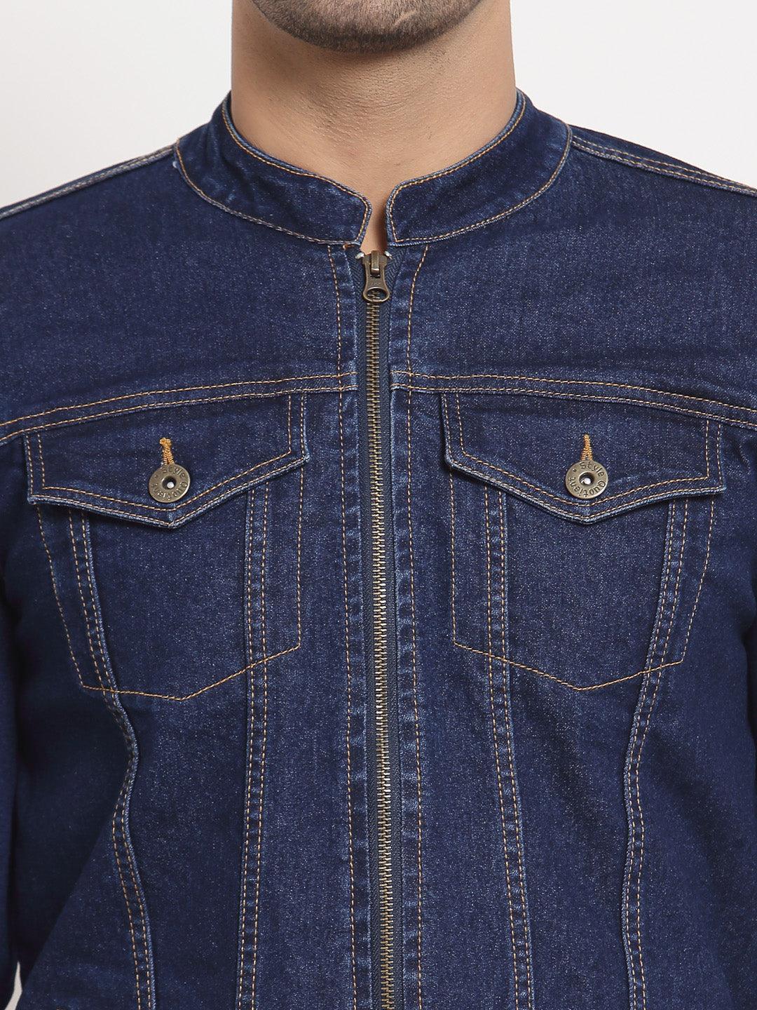 Style Quotient Men Blue Striped Denim Jacket-Men's Jackets-StyleQuotient
