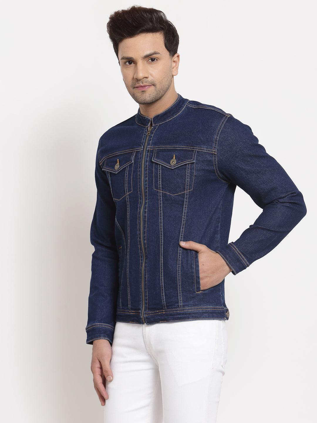 Style Quotient Men Blue Striped Denim Jacket-Men's Jackets-StyleQuotient