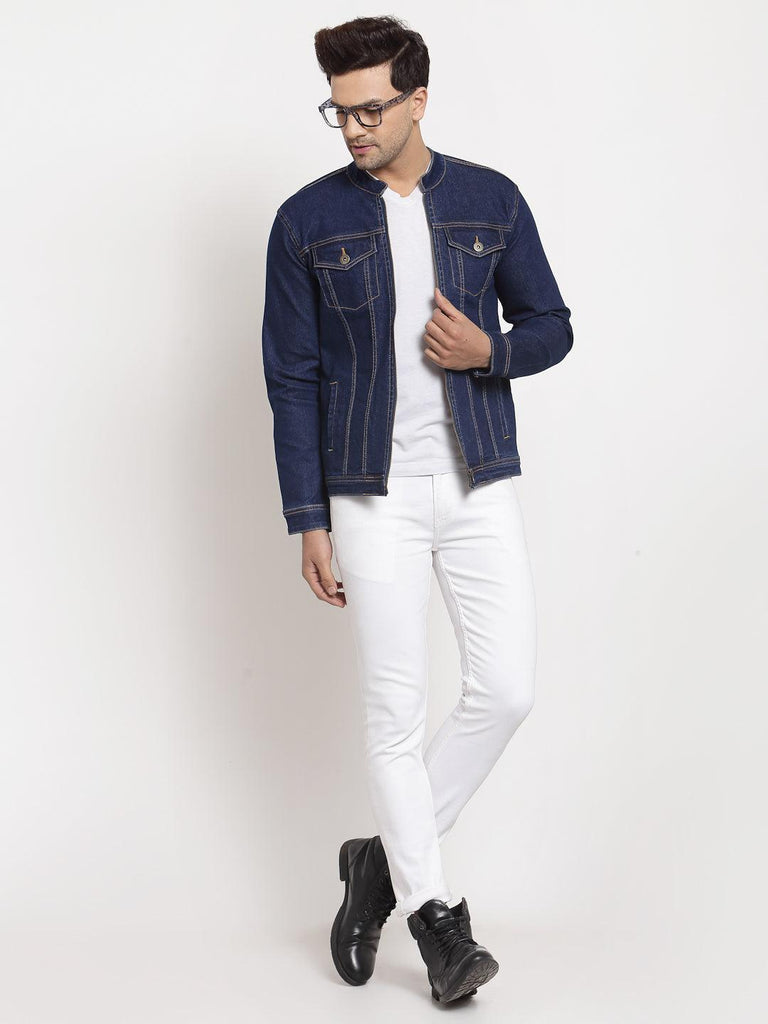 Style Quotient Men Blue Striped Denim Jacket-Men's Jackets-StyleQuotient