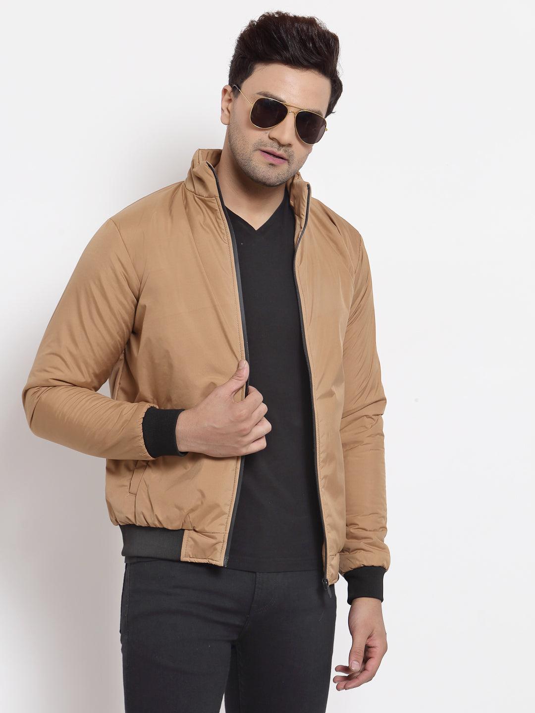 Style Quotient Men Tan Lightweight Bomber Jacket-Men's Jackets-StyleQuotient