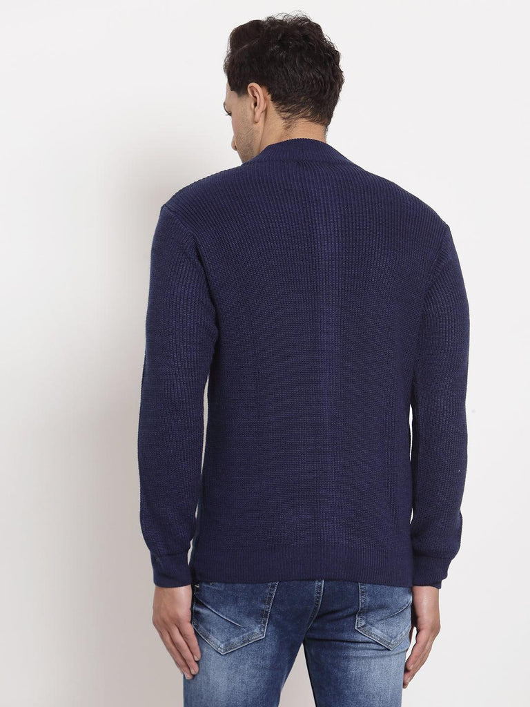 Style Quotient Men Navy Blue Solid-Men's Sweaters-StyleQuotient