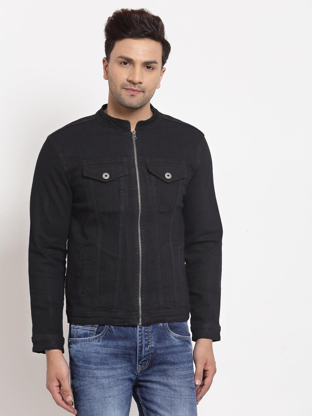 Style Quotient Men Black Solid Denim Jacket-Men's Jackets-StyleQuotient