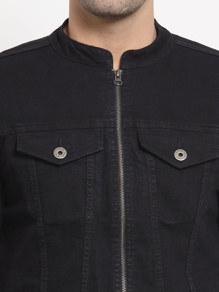 Style Quotient Men Black Solid Denim Jacket-Men's Jackets-StyleQuotient