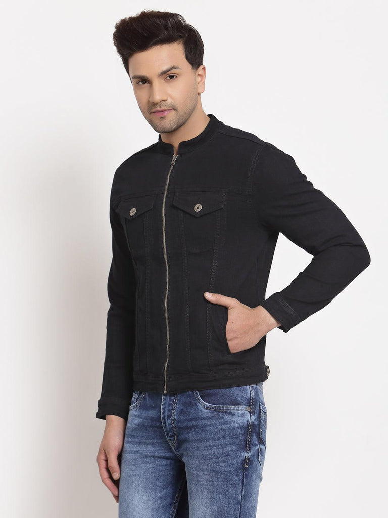 Style Quotient Men Black Solid Denim Jacket-Men's Jackets-StyleQuotient