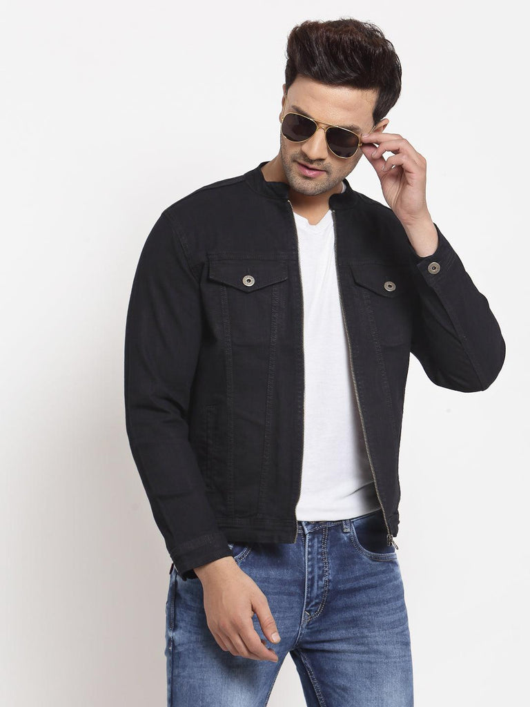 Style Quotient Men Black Solid Denim Jacket-Men's Jackets-StyleQuotient