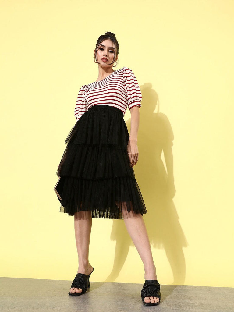 Women Tulle Net Layered Solid A-Line Skirt-Skirts-StyleQuotient
