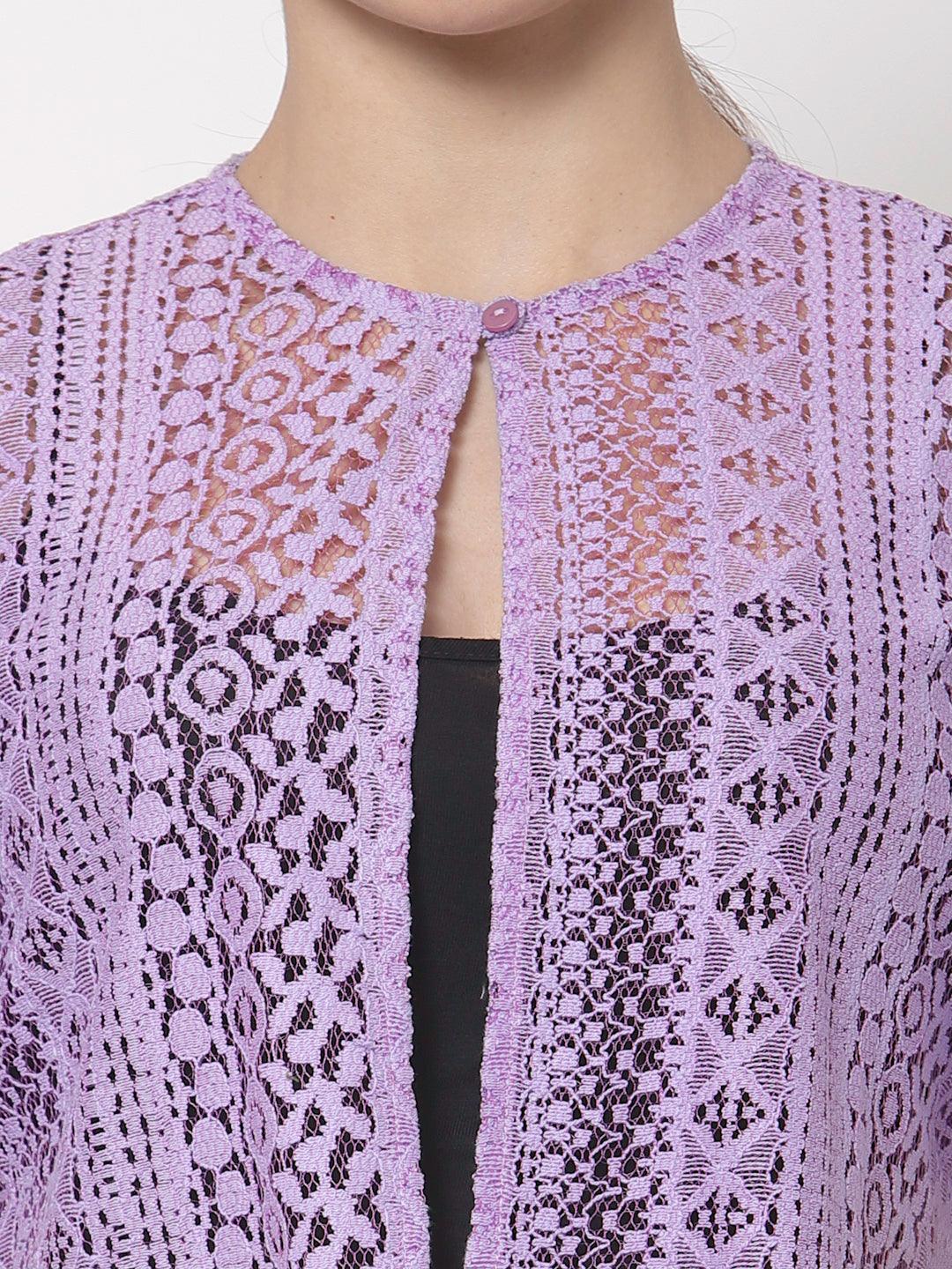 Style Quotient Women Lilac Self Design Lace Open Front Smart Casual Shrug-Shrug-StyleQuotient