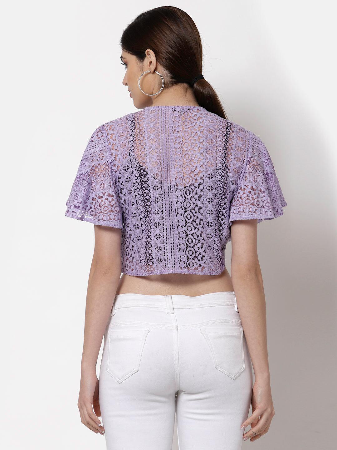 Style Quotient Women Lilac Self Design Lace Open Front Smart Casual Shrug-Shrug-StyleQuotient