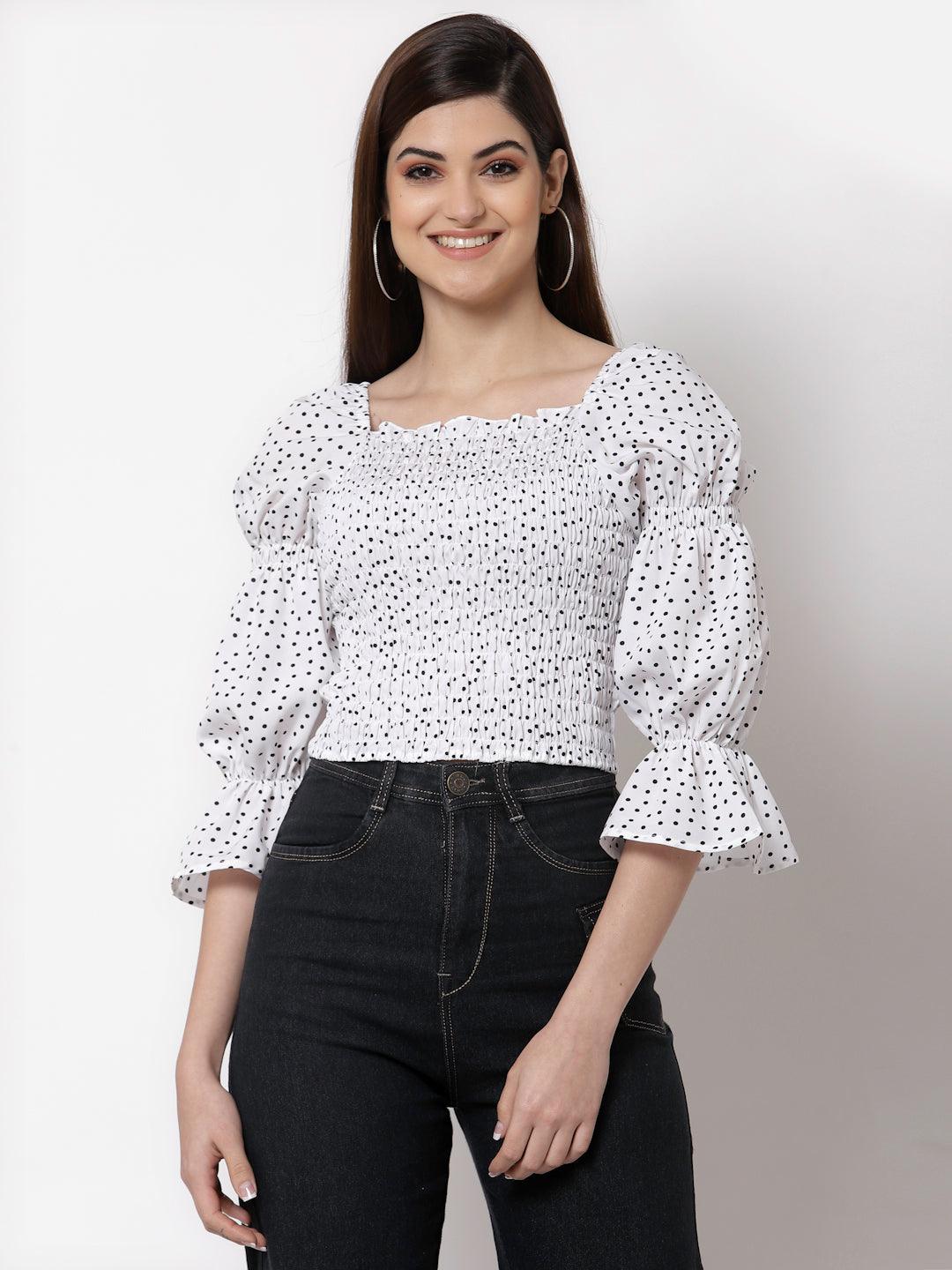 Style Quotient White Print Crepe Top-Tops-StyleQuotient