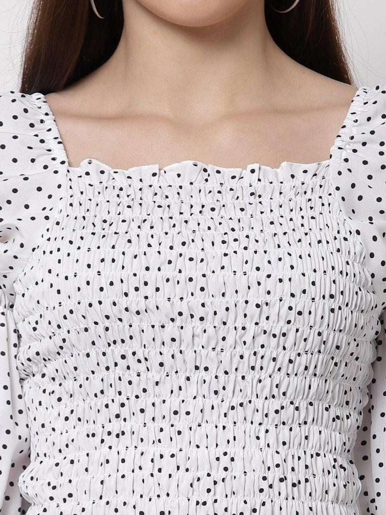 Style Quotient White Print Crepe Top-Tops-StyleQuotient