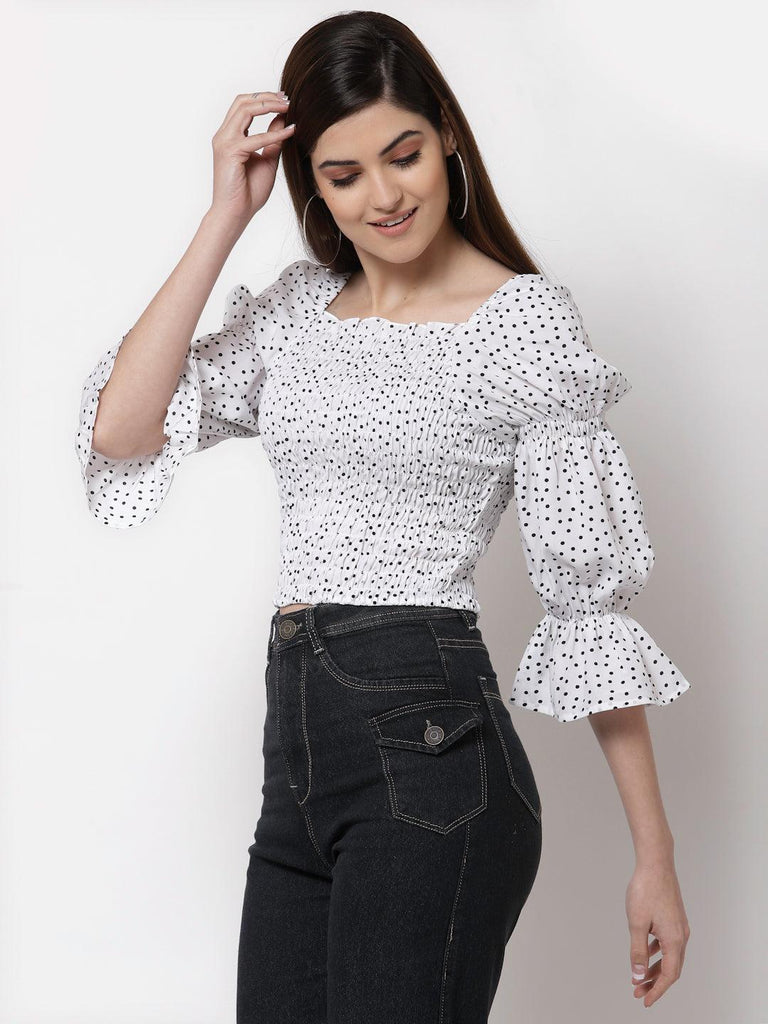 Style Quotient White Print Crepe Top-Tops-StyleQuotient