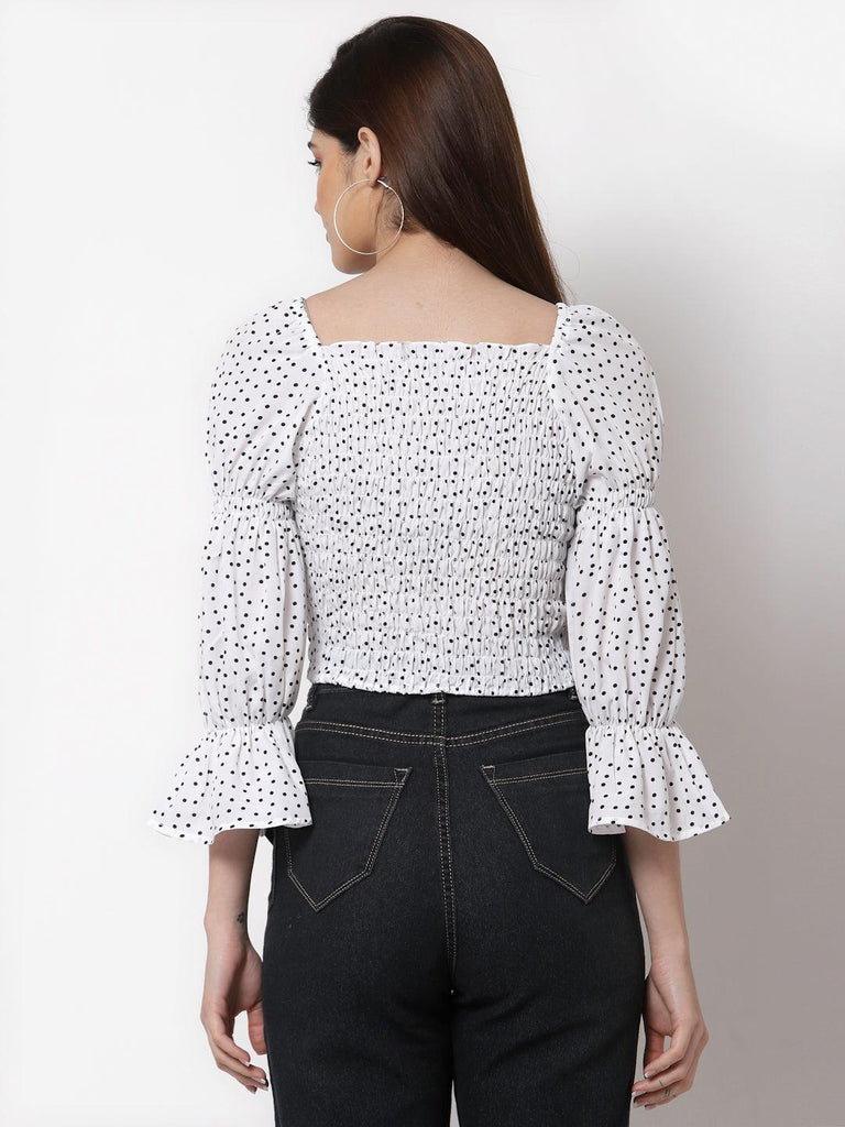 Style Quotient White Print Crepe Top-Tops-StyleQuotient