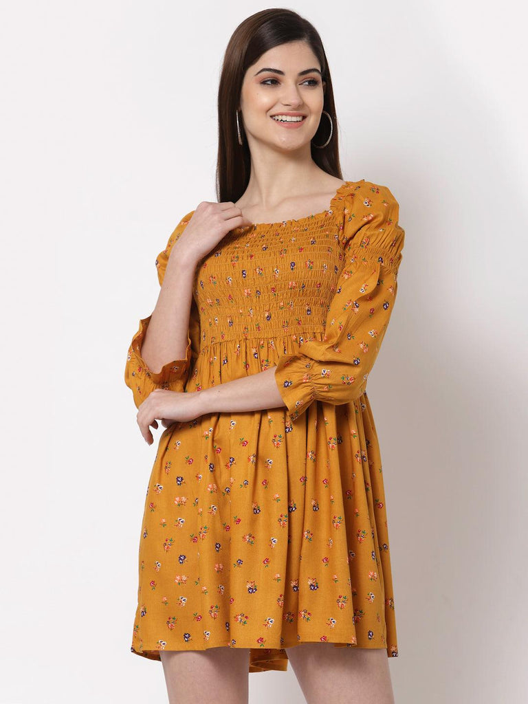 Style Quotient Yellow Floral Mini Dress-Dresses-StyleQuotient