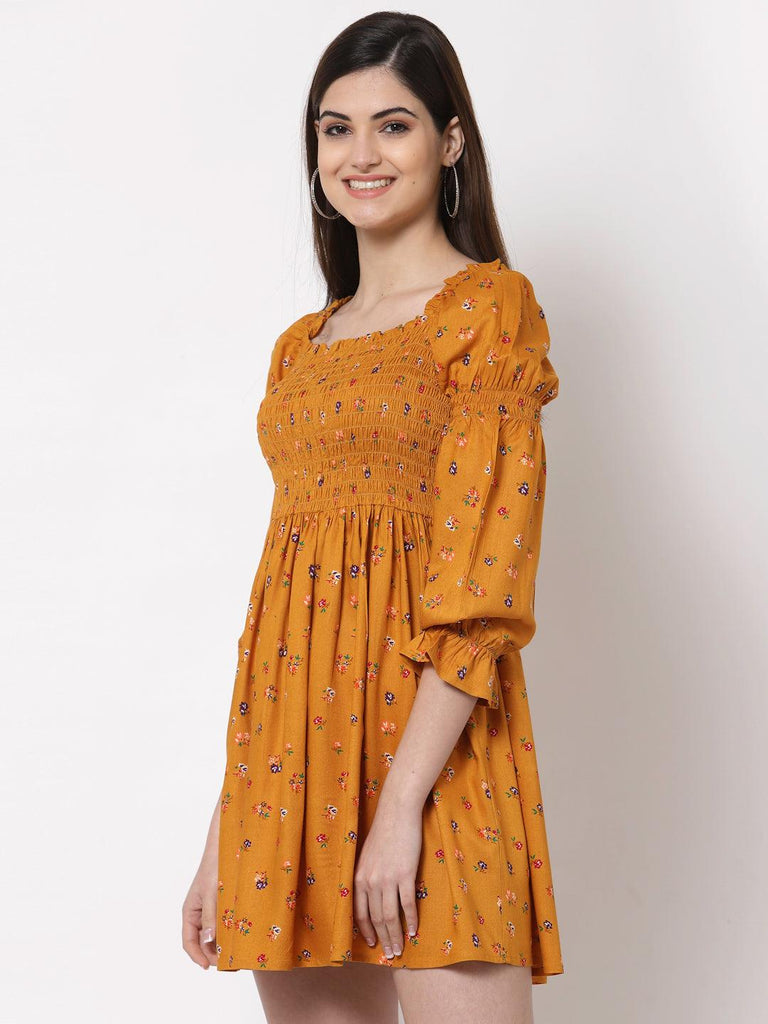 Style Quotient Yellow Floral Mini Dress-Dresses-StyleQuotient