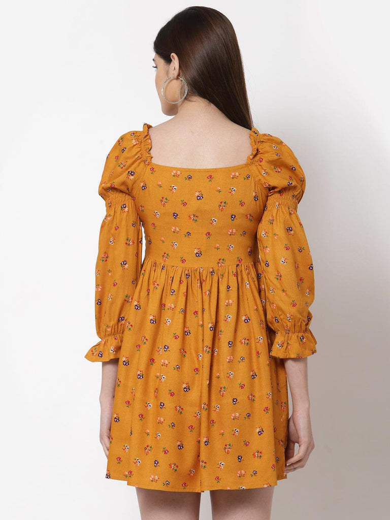 Style Quotient Yellow Floral Mini Dress-Dresses-StyleQuotient