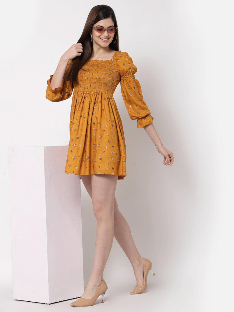 Style Quotient Yellow Floral Mini Dress-Dresses-StyleQuotient