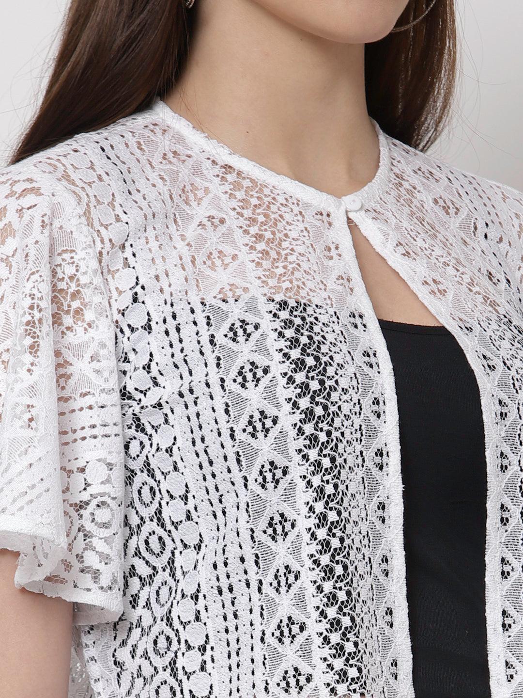 Style Quotient Women Off White Self Design Lace Open Front Smart Casual Shrug-Shrug-StyleQuotient