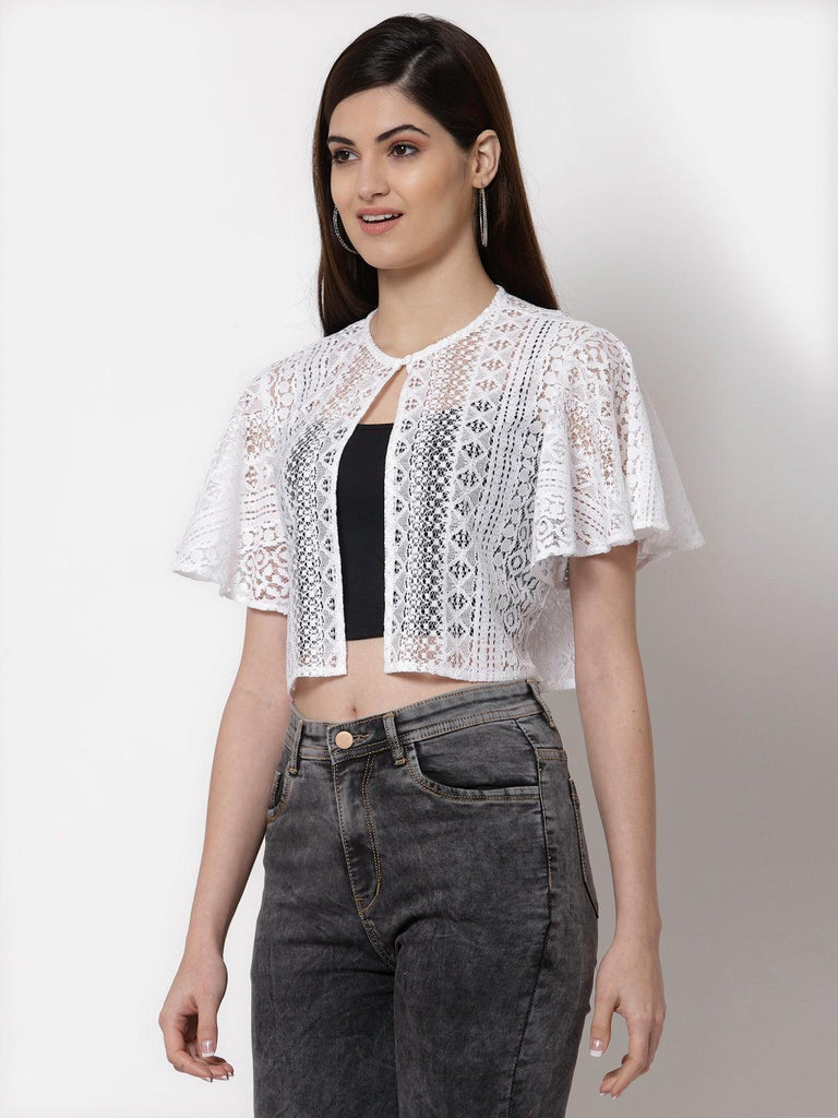 Style Quotient Women Off White Self Design Lace Open Front Smart Casual Shrug-Shrug-StyleQuotient