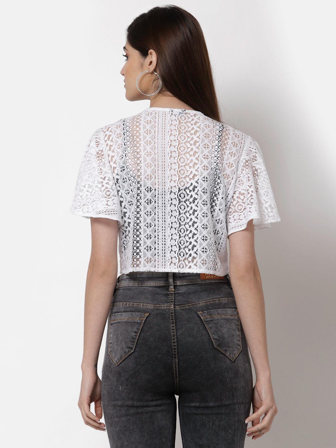 Style Quotient Women Off White Self Design Lace Open Front Smart Casual Shrug-Shrug-StyleQuotient