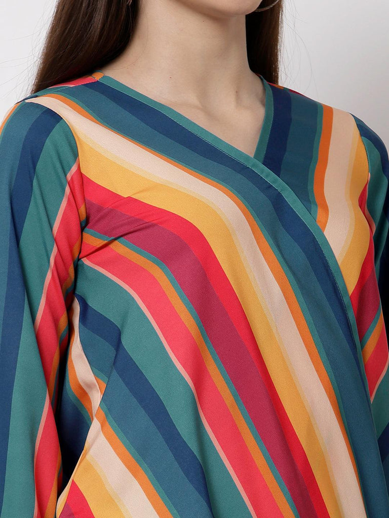 Style Quotient Multicoloured Striped Crepe Wrap Top-Tops-StyleQuotient