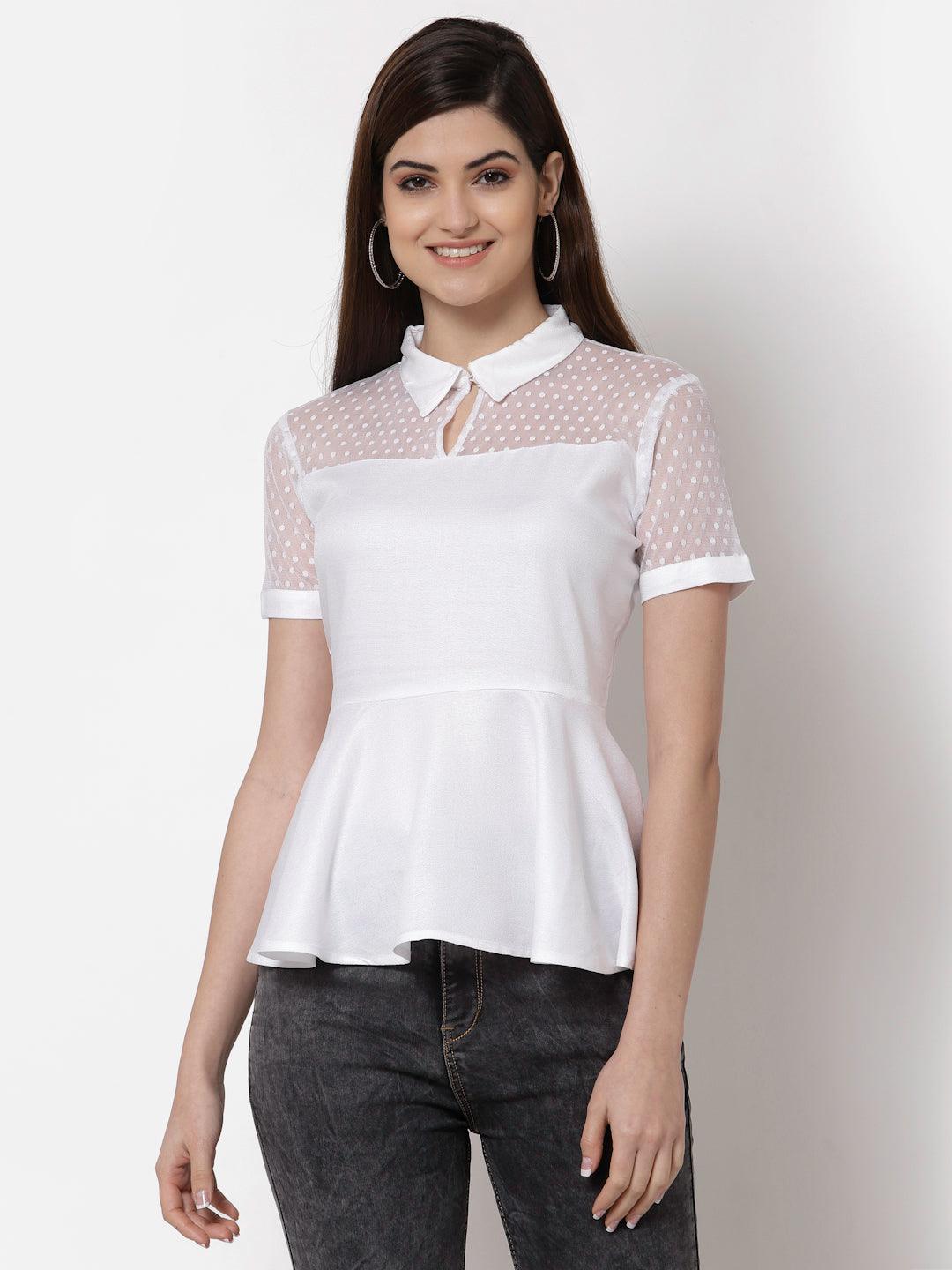 Style Quotient White Peplum Top-Tops-StyleQuotient