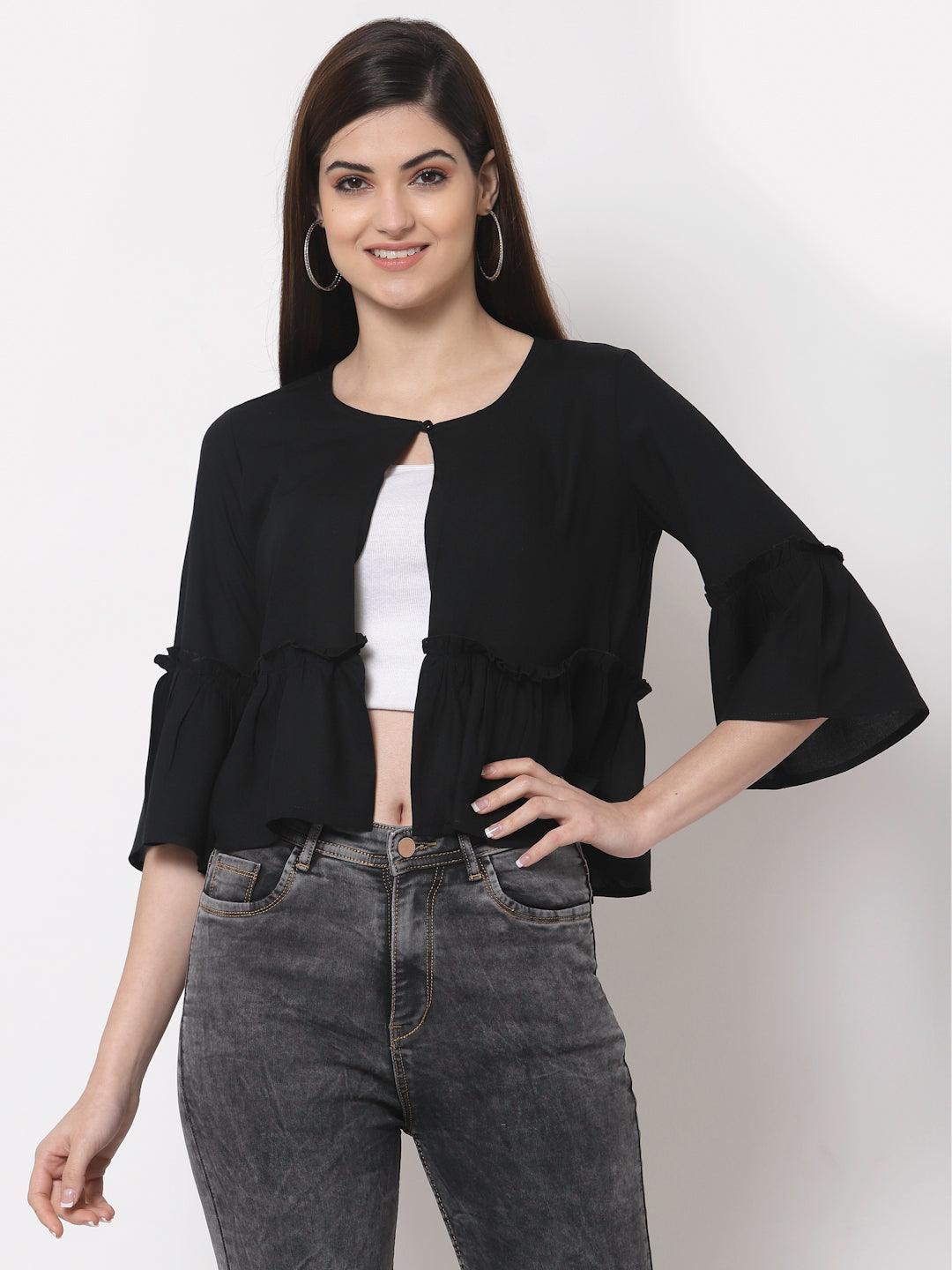 Style Quotient Women Black Solid-Shrug-StyleQuotient