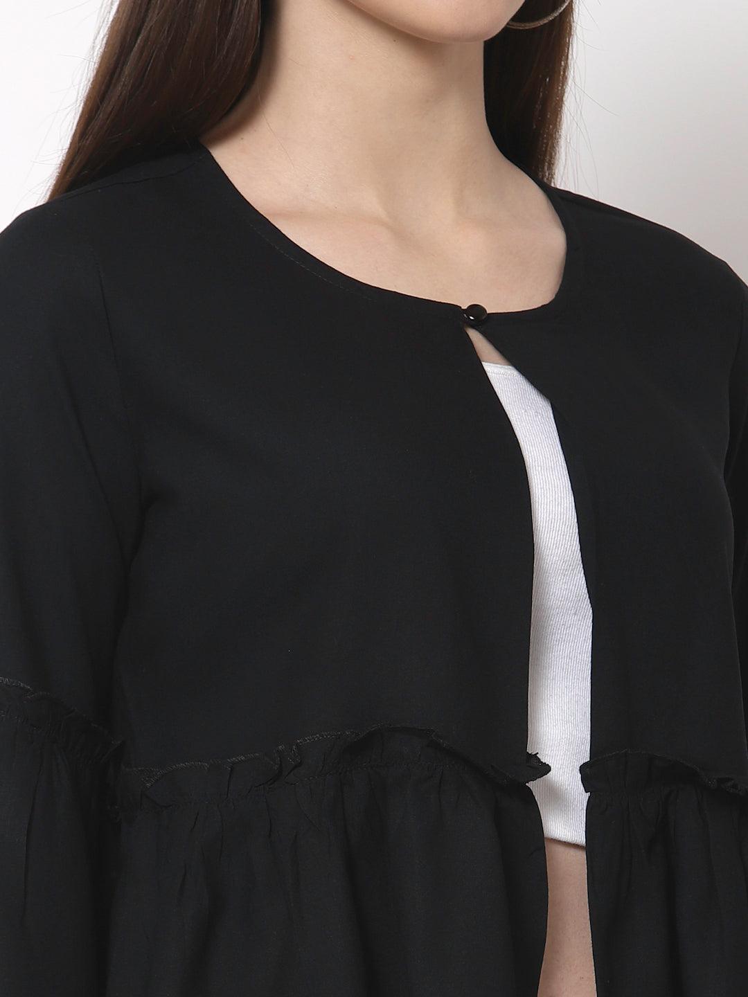 Style Quotient Women Black Solid-Shrug-StyleQuotient