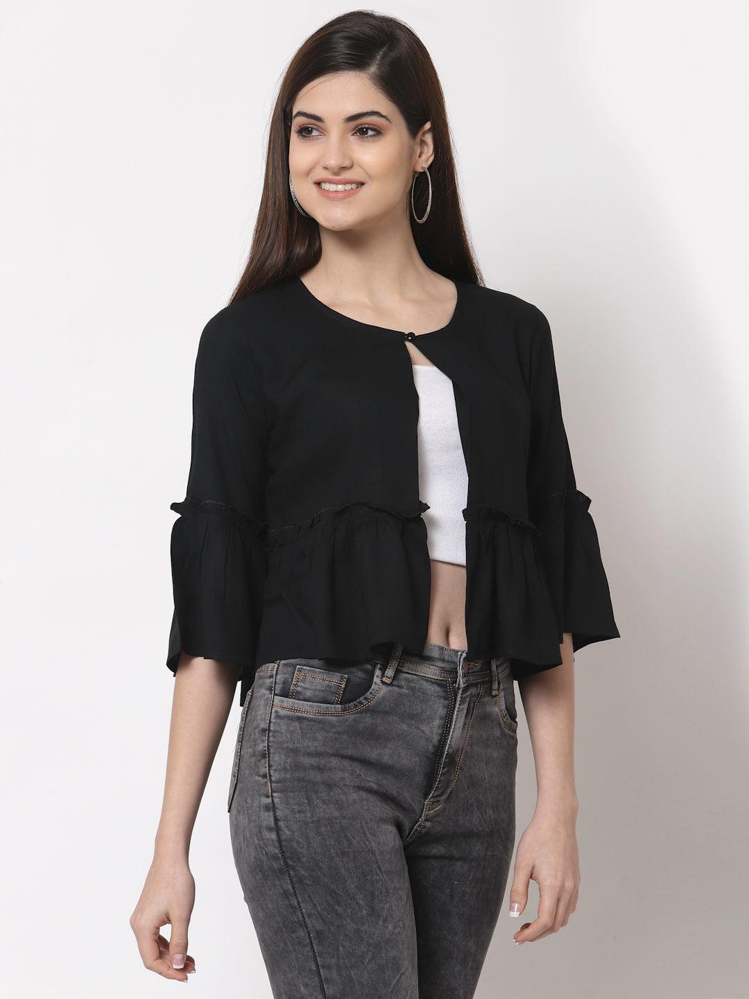 Style Quotient Women Black Solid-Shrug-StyleQuotient