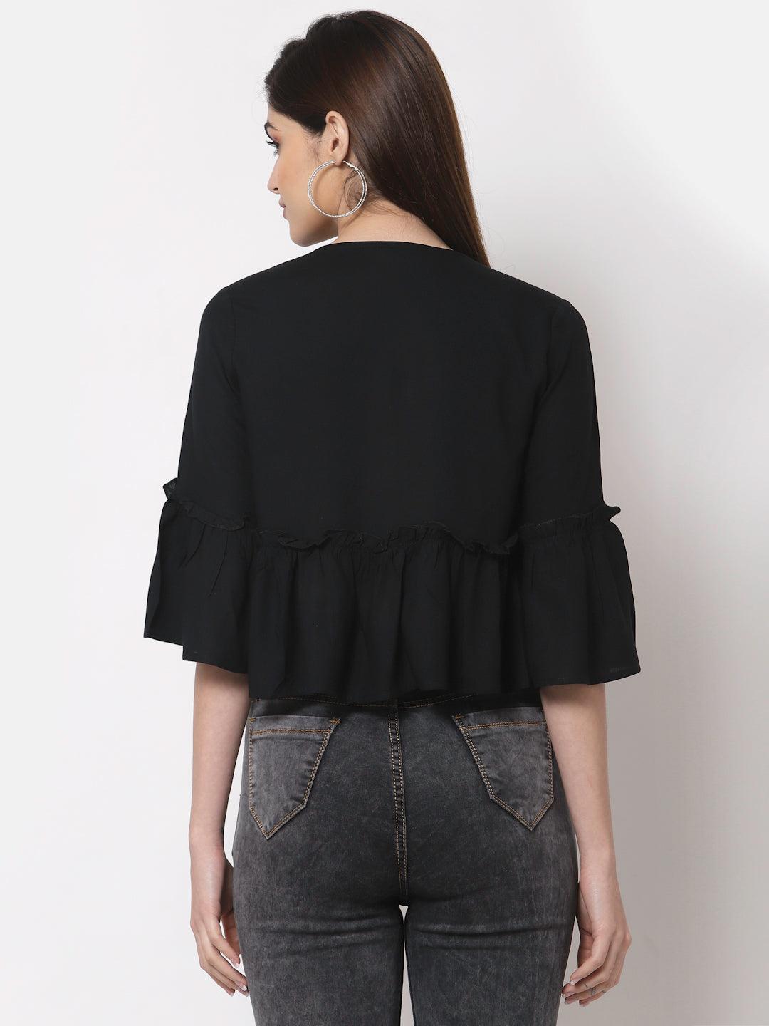 Style Quotient Women Black Solid-Shrug-StyleQuotient