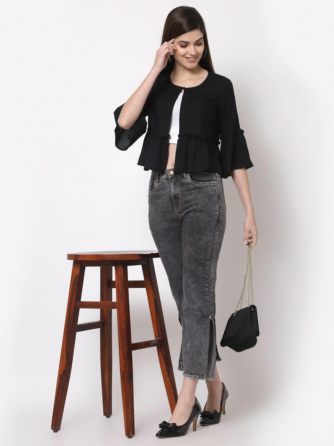 Style Quotient Women Black Solid-Shrug-StyleQuotient