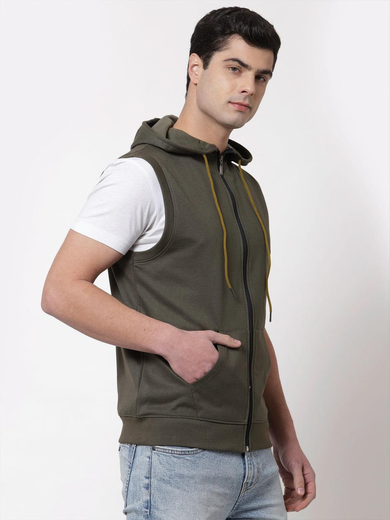 Style Quotient Men Olive Green Hooded Sweatshirt-Men's Sweatshirts-StyleQuotient