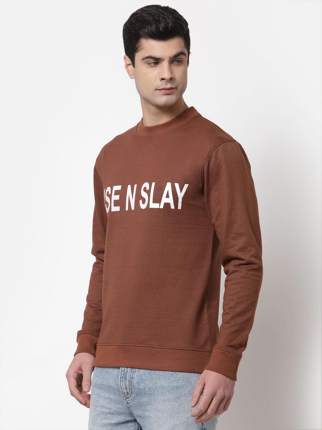 Style Quotient Men Brown Printed Sweatshirt-Men's Sweatshirts-StyleQuotient