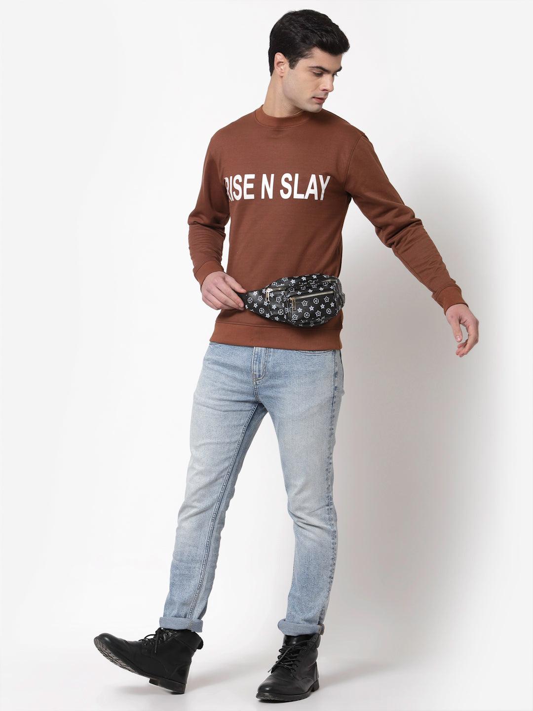 Style Quotient Men Brown Printed Sweatshirt-Men's Sweatshirts-StyleQuotient