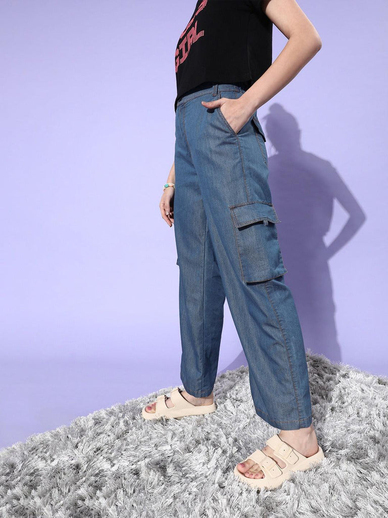 Style Quotient Women Stunning Blue Solid Volume Denim Trousers-Trousers-StyleQuotient