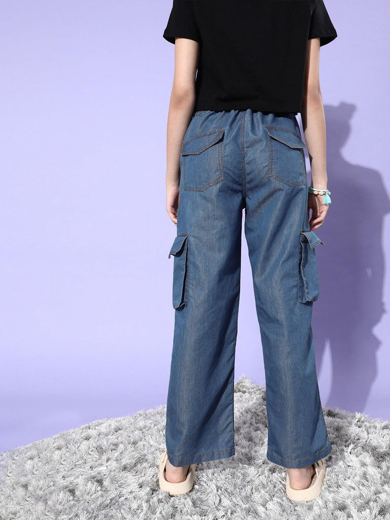 Style Quotient Women Stunning Blue Solid Volume Denim Trousers-Trousers-StyleQuotient