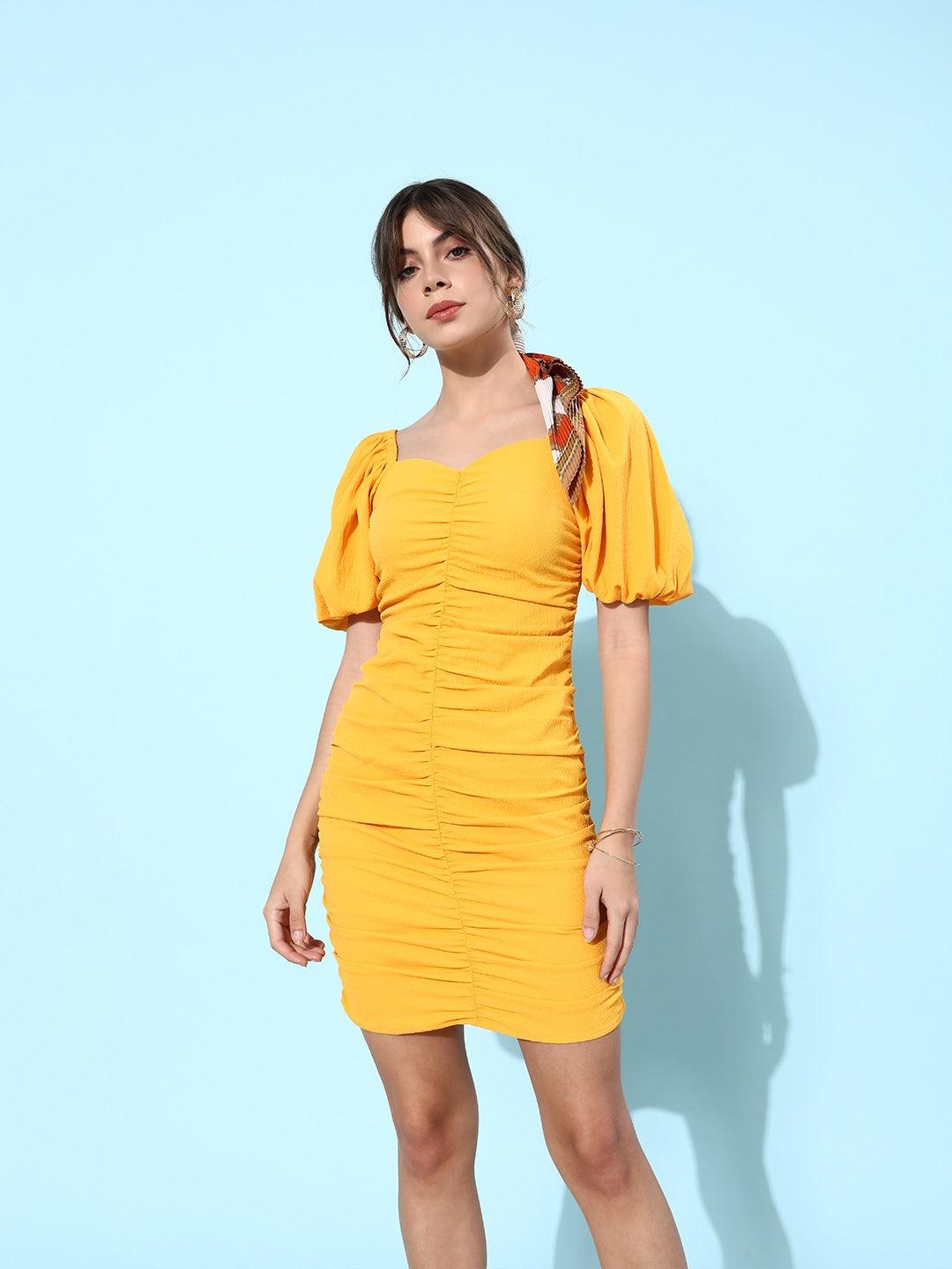 Style Quotient Women Yellow Solid Dresses-Dresses-StyleQuotient