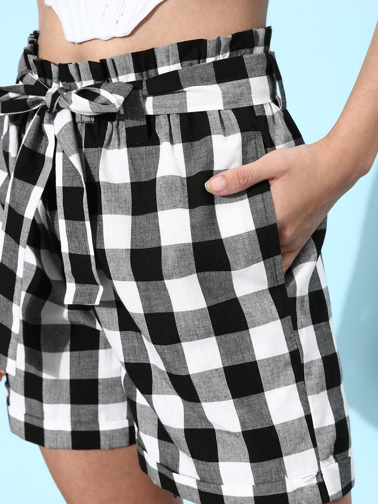 Style Quotient Women Black Checked Shorts-Shorts-StyleQuotient
