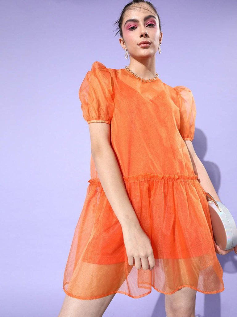 Style Quotient Women Orange Solid Dresses-Dresses-StyleQuotient