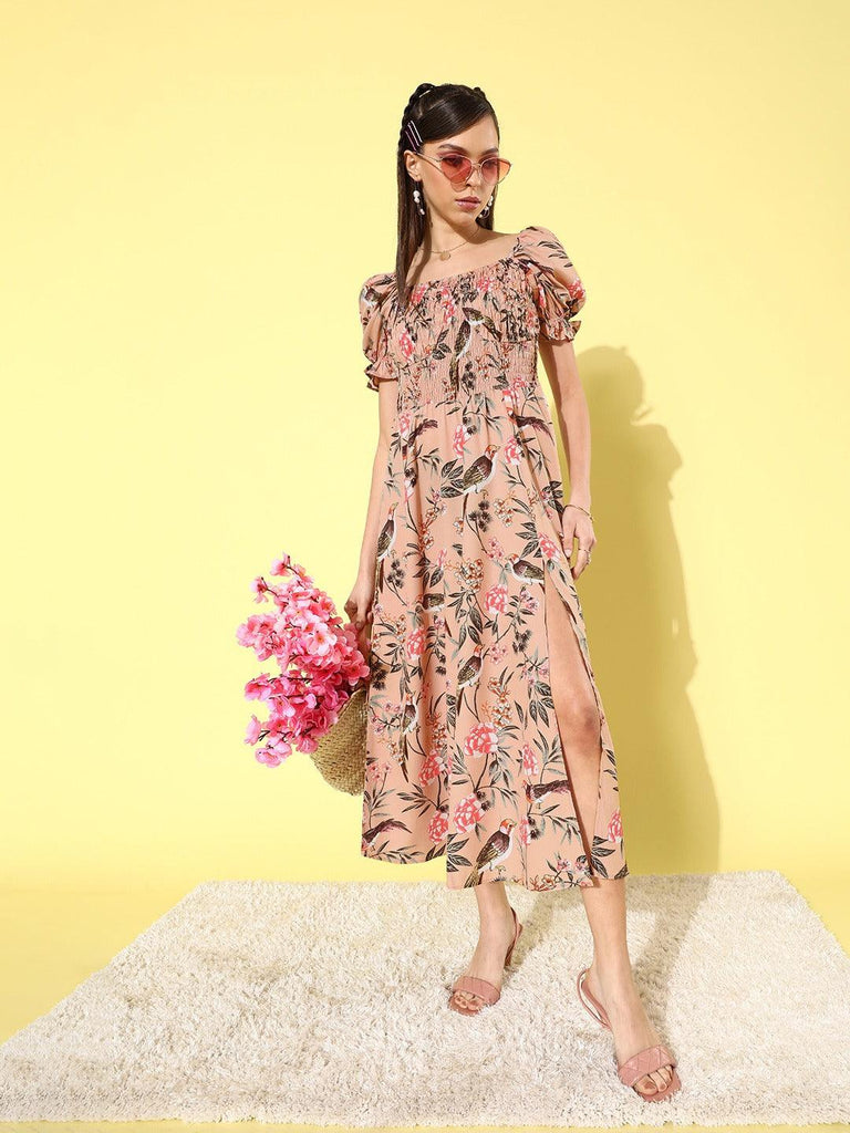 Style Quotient Women Peach Printed Dresses-Dresses-StyleQuotient