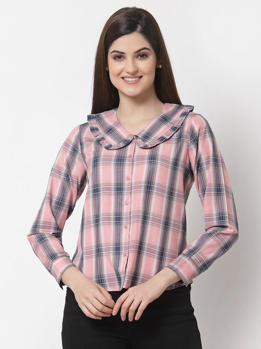 Women Smart Tartan Checked Semiformal Shirt-Shirts-StyleQuotient